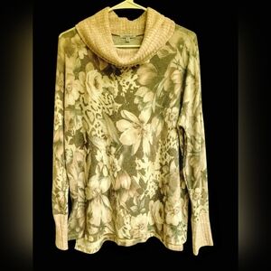 White Birch Women's Floral Print Cowl Neck Relaxed Fit Pullover Sweater, Size M